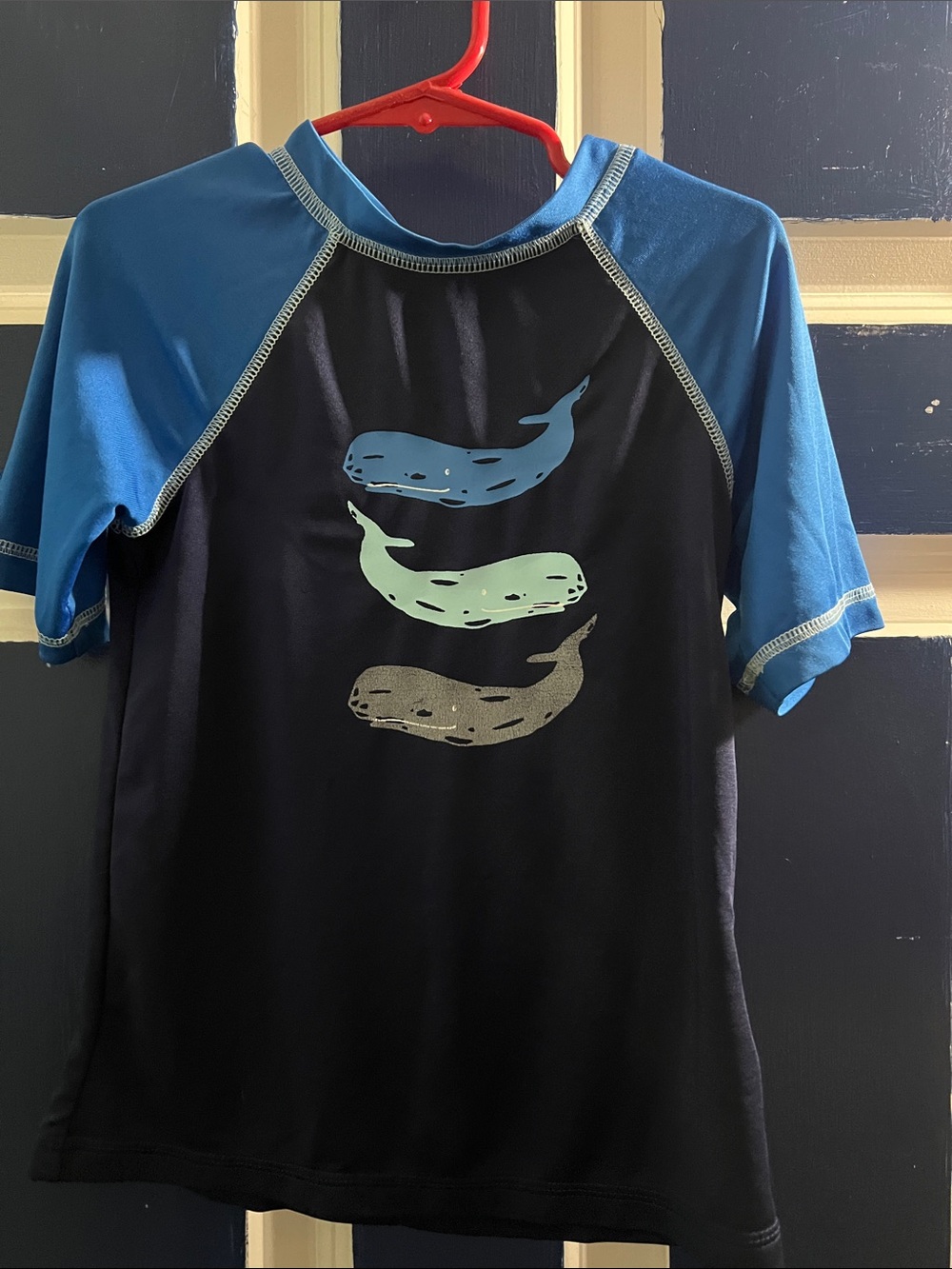 Cat & Jack Navy Rash Guard with Blue Sleeves and Whale Graphic